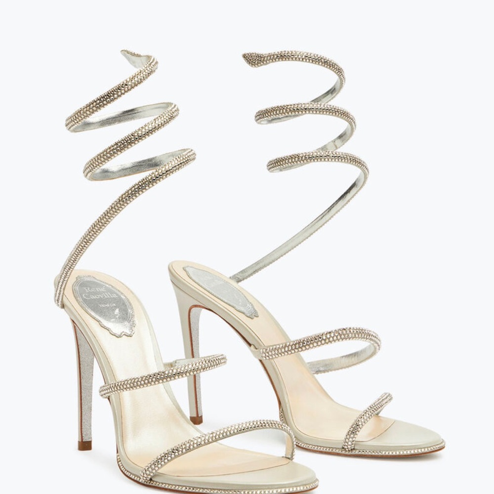 Rene Caovilla Silver Strappy Heels